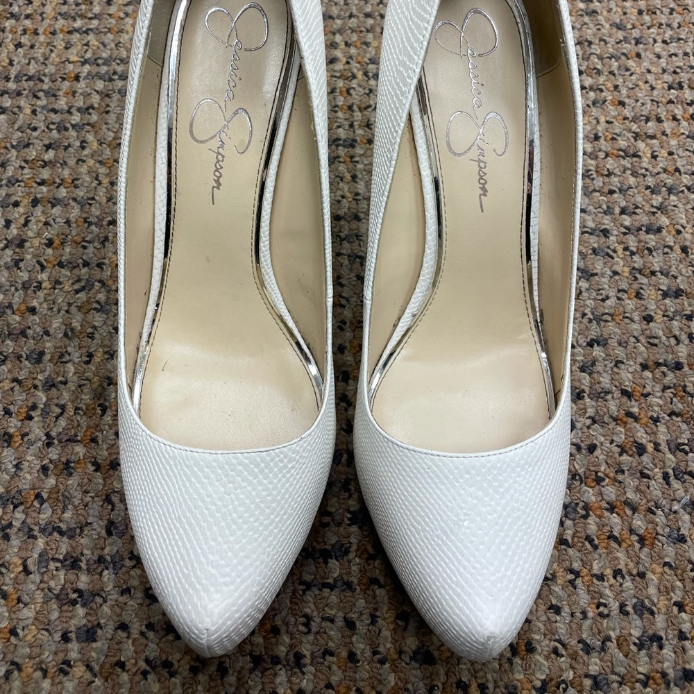 White platform heels